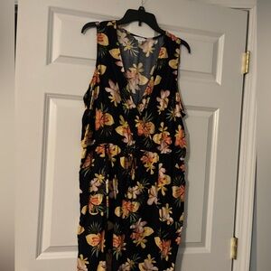 Floral Sleeveless Dress - Black and Yellow